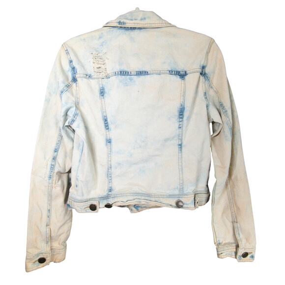 Free People Denim Jacket Womens 10 Blue Acid Wash Distressed Trucker Cropped - Picture 12 of 12